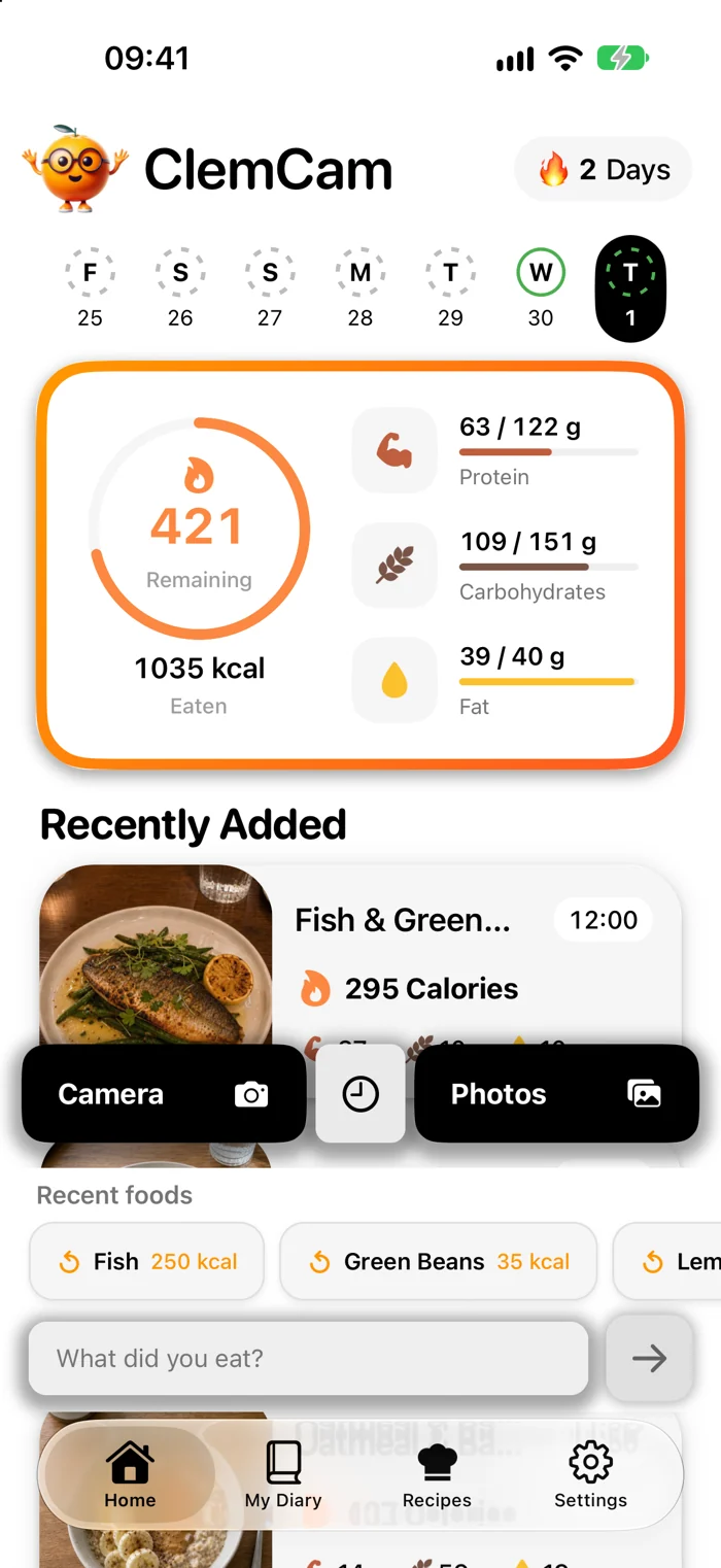 ClemCam daily calories and macronutrients